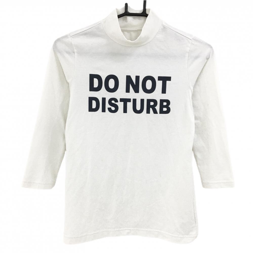 ジャックバニー 長袖ハイネックシャツ 白×ネイビー フロントプリント レディース 0(S) ゴルフウェア Jack Bunny