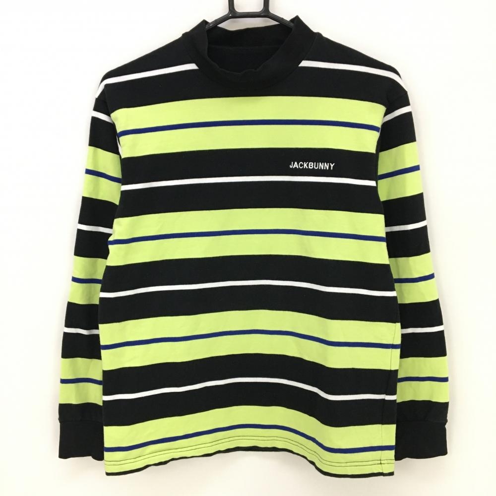 【美品】ジャックバニー 長袖ハイネックシャツ ライトグリーン×黒 ボーダー  レディース 0(S) ゴルフウェア 2024年モデル Jack Bunny
