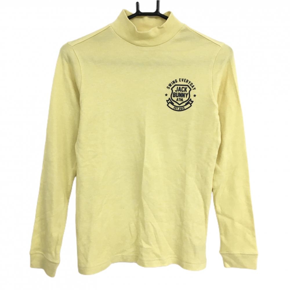 【超美品】ジャックバニー 長袖ハイネックシャツ イエロー×ネイビー アクリル混 ロゴプリント レディース 1(M) ゴルフウェア Jack Bunny