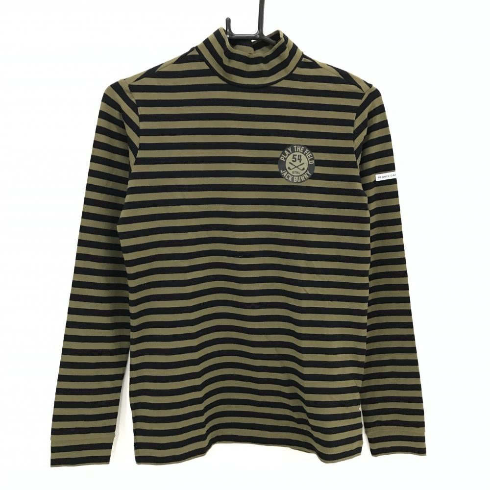 【新品】ジャックバニー 長袖ハイネックシャツ カーキ×黒 ボーダー  レディース 1(M) ゴルフウェア Jack Bunny