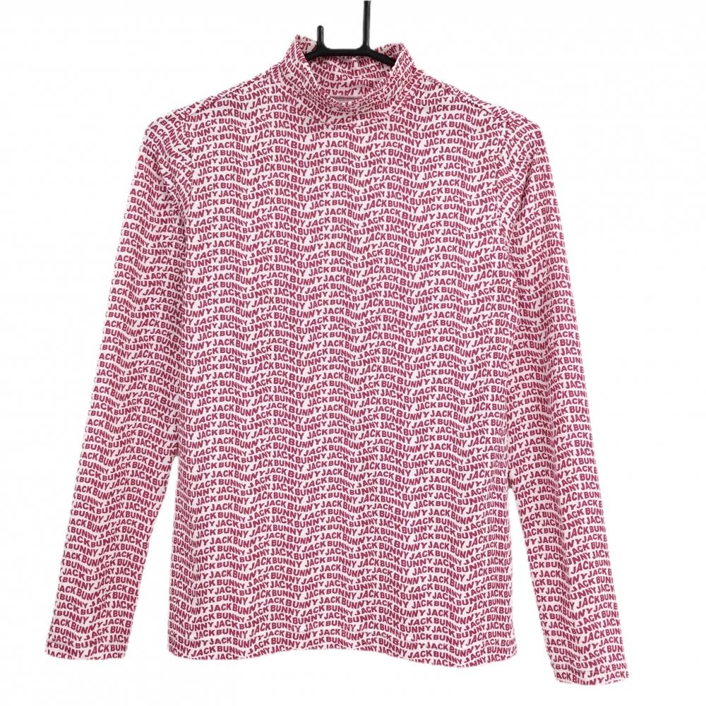 【超美品】ジャックバニー 長袖ハイネックシャツ 白×ピンク ロゴ総柄 インナー レディース 1(M) ゴルフウェア Jack Bunny