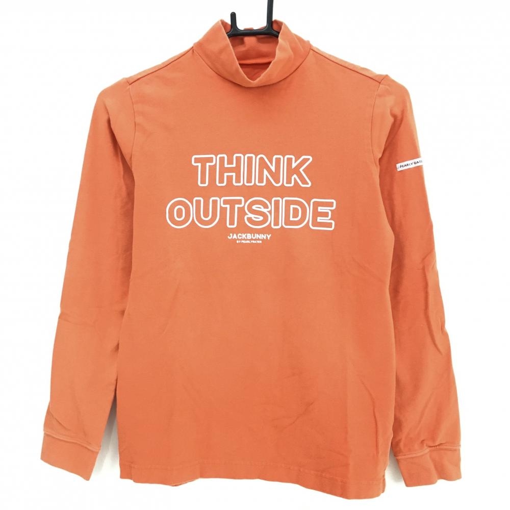 ジャックバニー 長袖ハイネックシャツ オレンジ×白 フロントロゴプリント  レディース 1(M) ゴルフウェア Jack Bunny