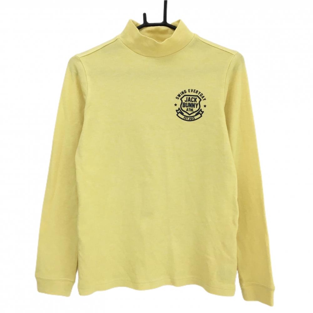 【美品】ジャックバニー 長袖ハイネックシャツ イエロー 裏起毛 ロゴネイビー  レディース 2(L) ゴルフウェア Jack Bunny