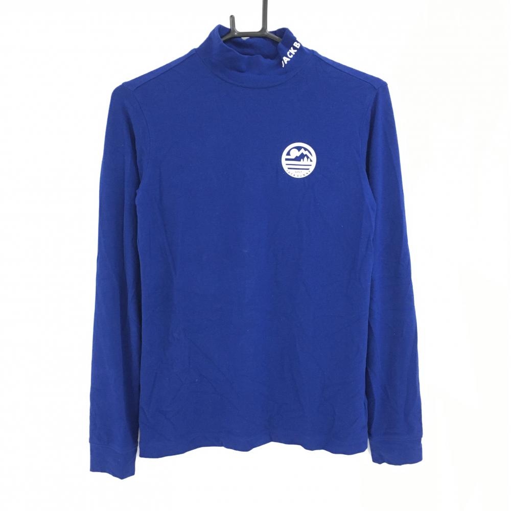 【超美品】ジャックバニー 長袖ハイネックシャツ ブルー×白 ネックロゴ 微起毛 レディース 1(M) ゴルフウェア Jack Bunny