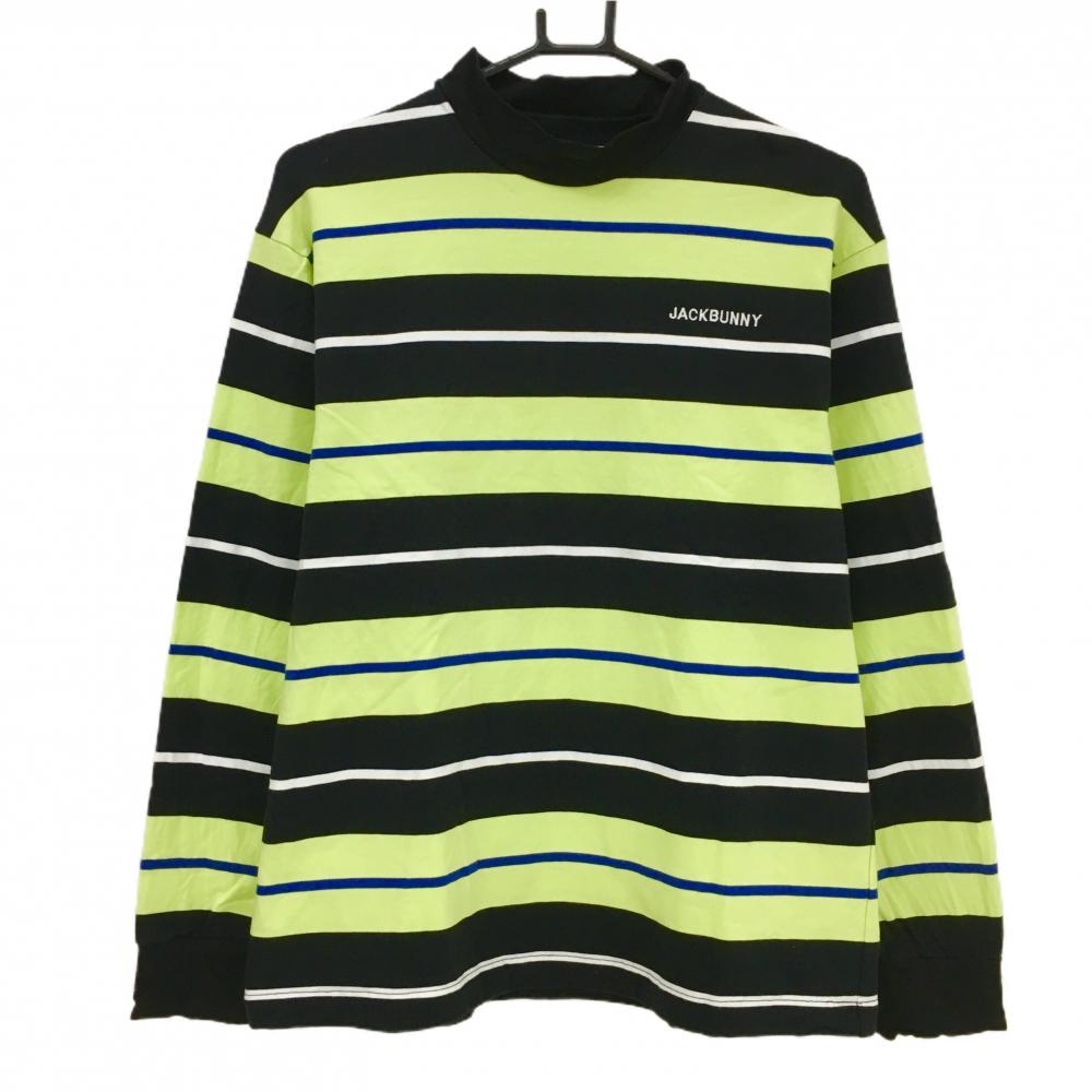 【美品】ジャックバニー 長袖ハイネックシャツ 黒×ライトグリーン レディース 2(L) ゴルフウェア 2024年モデル Jack Bunny