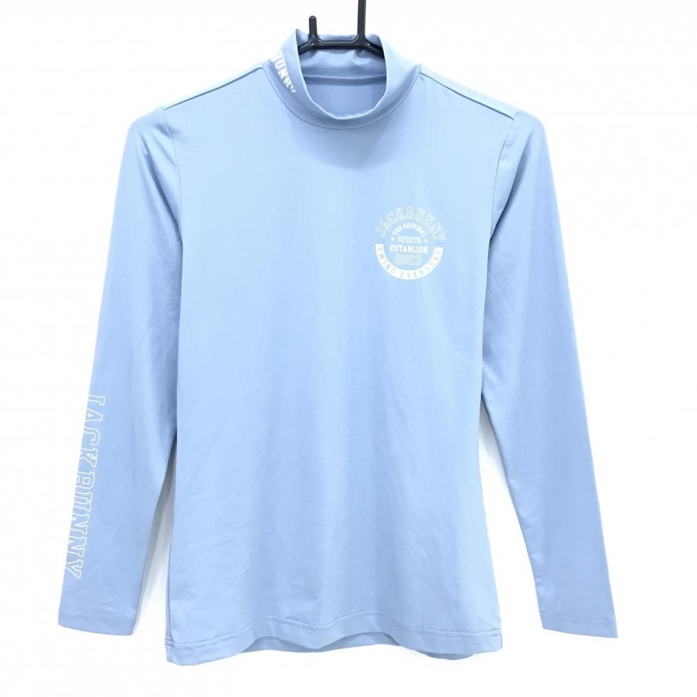 【美品】ジャックバニー 長袖ハイネックシャツ スモーキーブルー系×白 ロゴプリント レディース  ゴルフウェア サンプル品 Jack Bunny