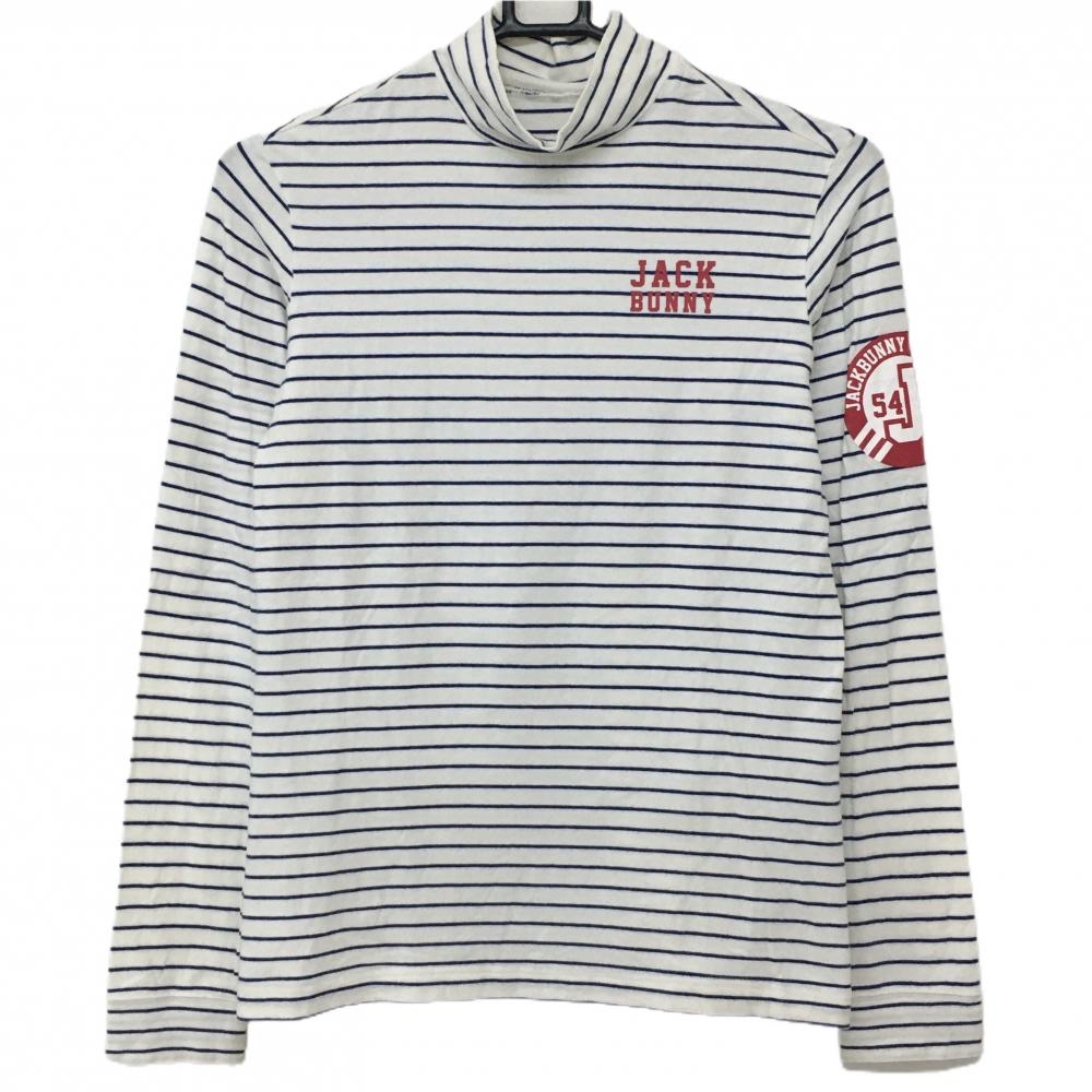 ジャックバニー 長袖ハイネックシャツ 白×ネイビー ボーダー レディース 1(M) ゴルフウェア Jack Bunny