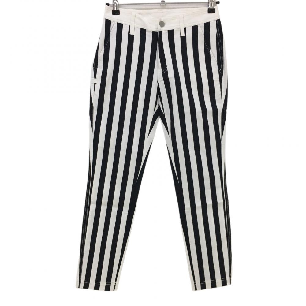 【美品】ジャックバニー パンツ 白×黒 ストライプ柄 バックロゴ レディース 1(M) ゴルフウェア Jack Bunny