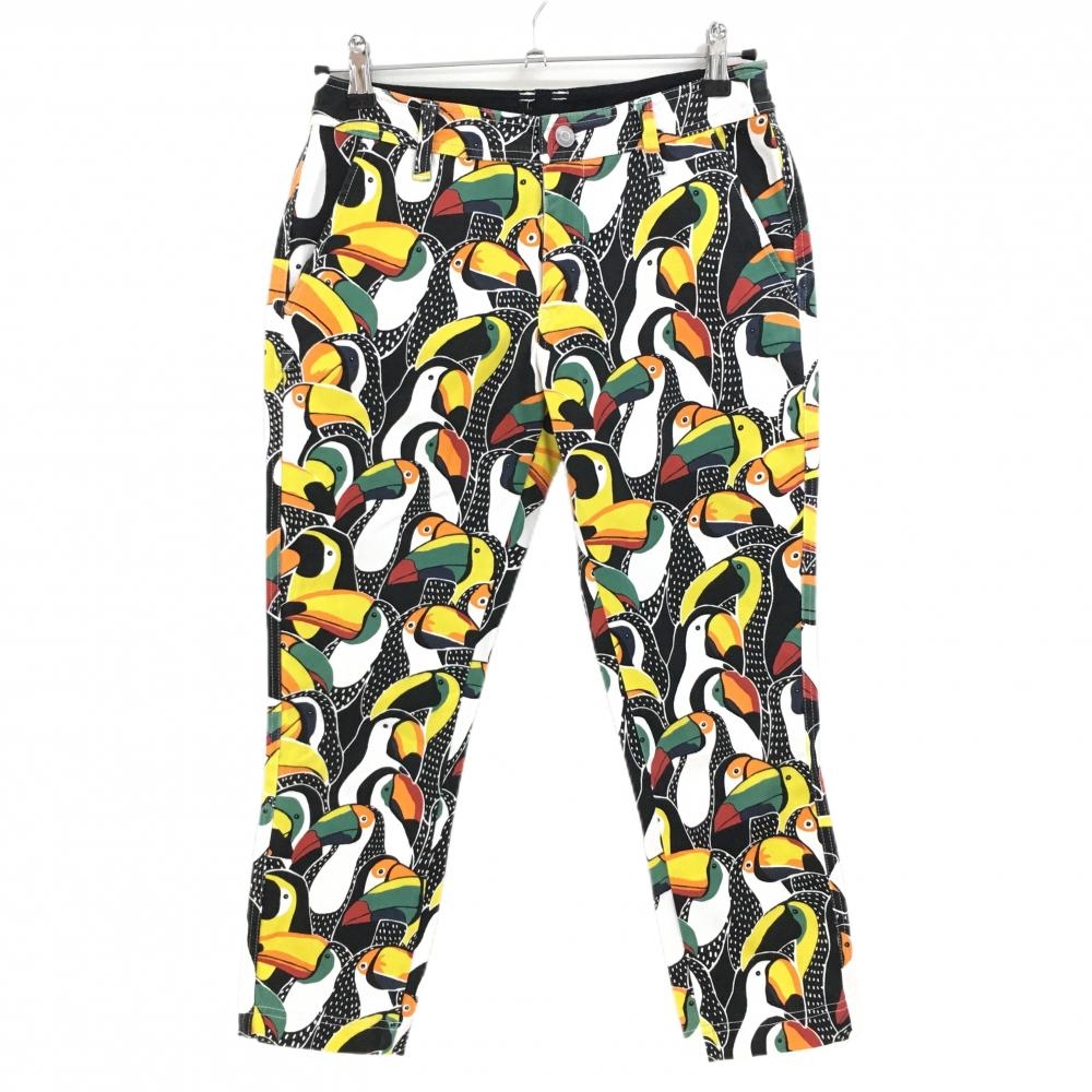 ジャックバニー パンツ 黒×マルチ 鳥柄 総柄 ストレッチ レディース 1(M) ゴルフウェア Jack Bunny