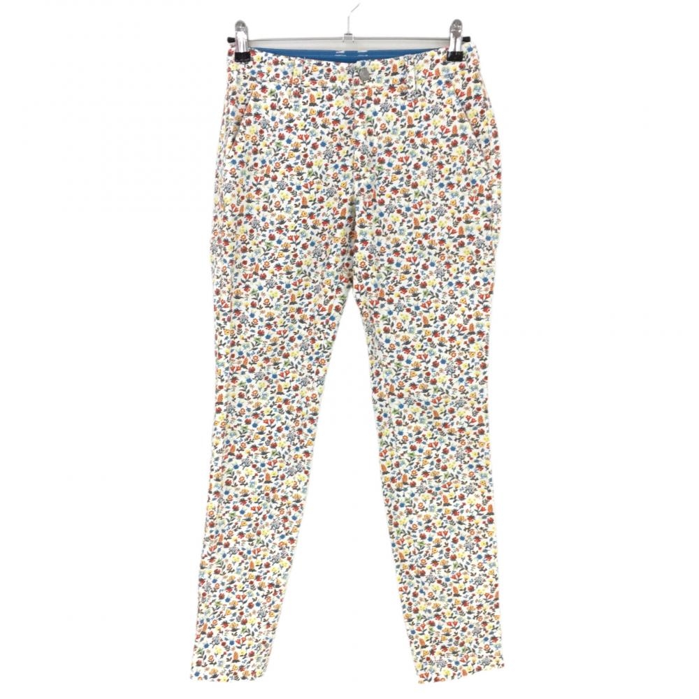 【美品】ジャックバニー パンツ 白×マルチカラー 花柄 バックロゴ レディース 0(S) ゴルフウェア Jack Bunny