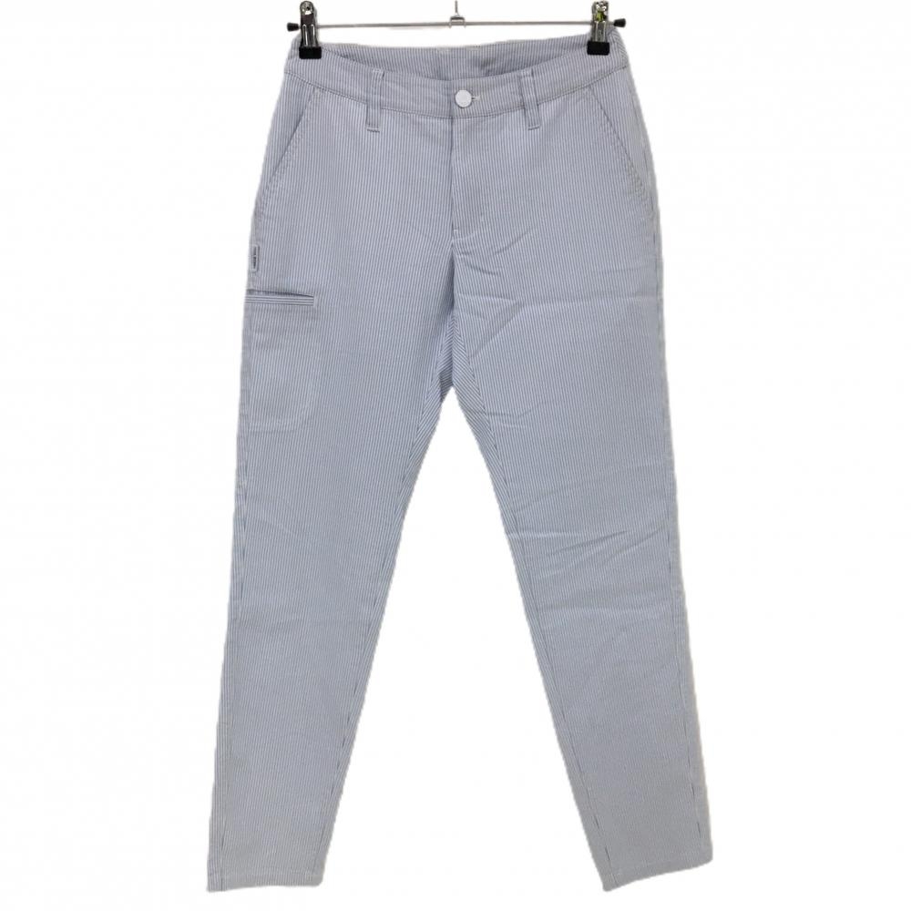【美品】ジャックバニー パンツ 白×ライトブルー ストライプ サイドポケット レディース 0(S) ゴルフウェア Jack Bunny
