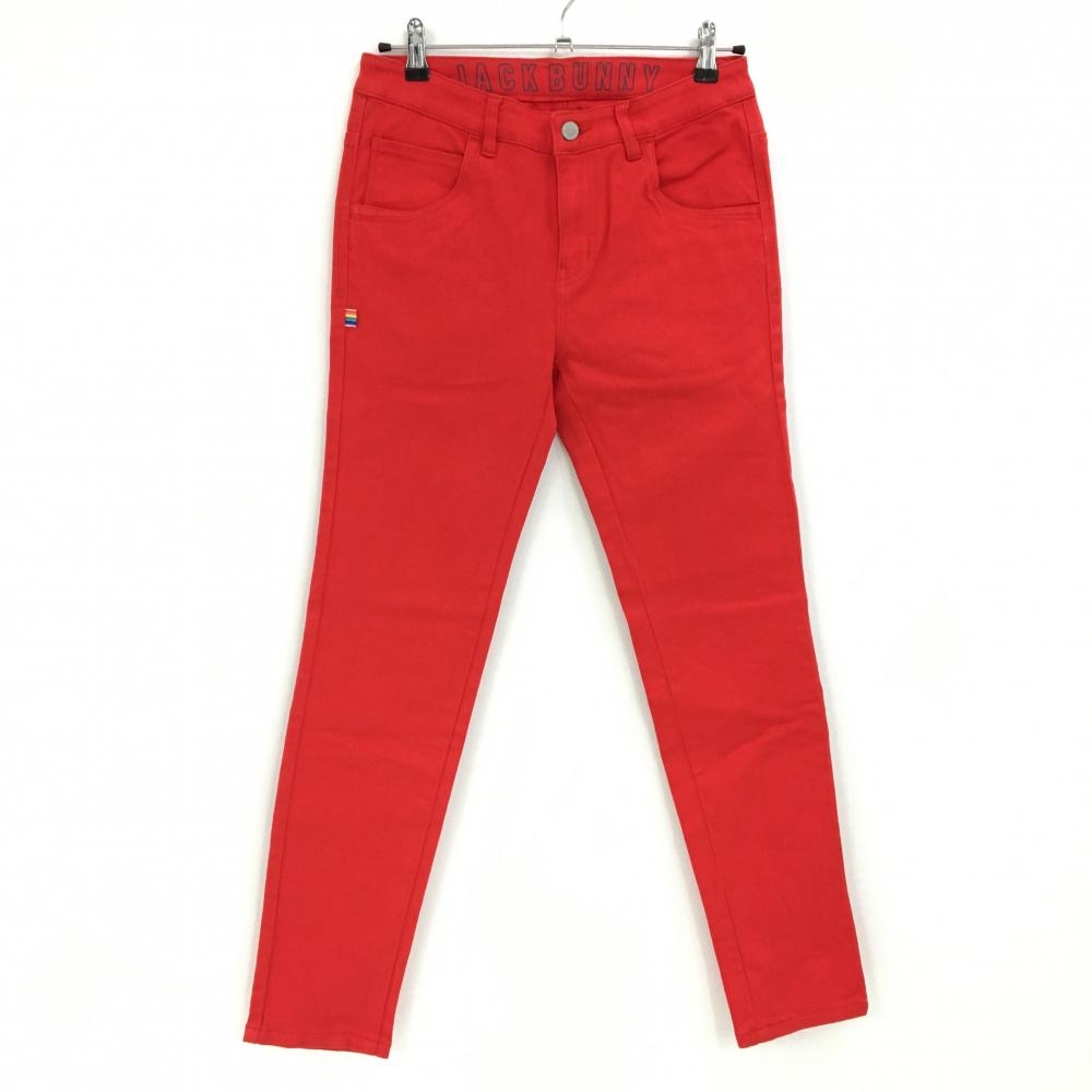 【美品】ジャックバニー パンツ レッド バックロゴ レインボーワッペン レディース 1(M) ゴルフウェア Jack Bunny