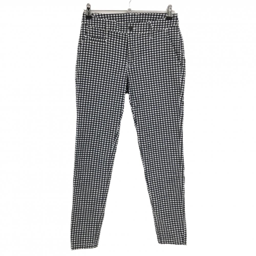 【美品】ジャックバニー パンツ 白×ネイビー チェック サッカー生地 ストレッチ ウエスト レディース 0(S) ゴルフウェア Jack Bunny