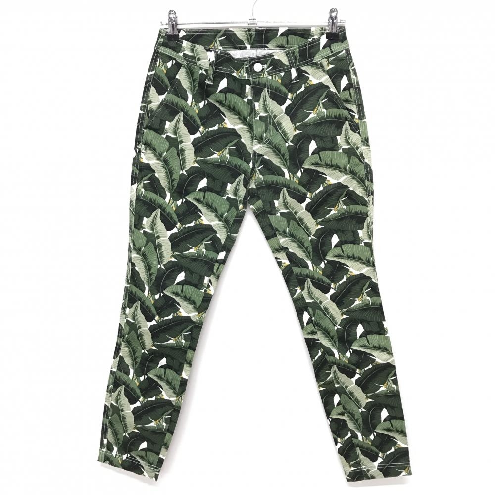 【美品】ジャックバニー パンツ グリーン×白 リーフ柄 ストレッチ レディース 1(M) ゴルフウェア Jack Bunny