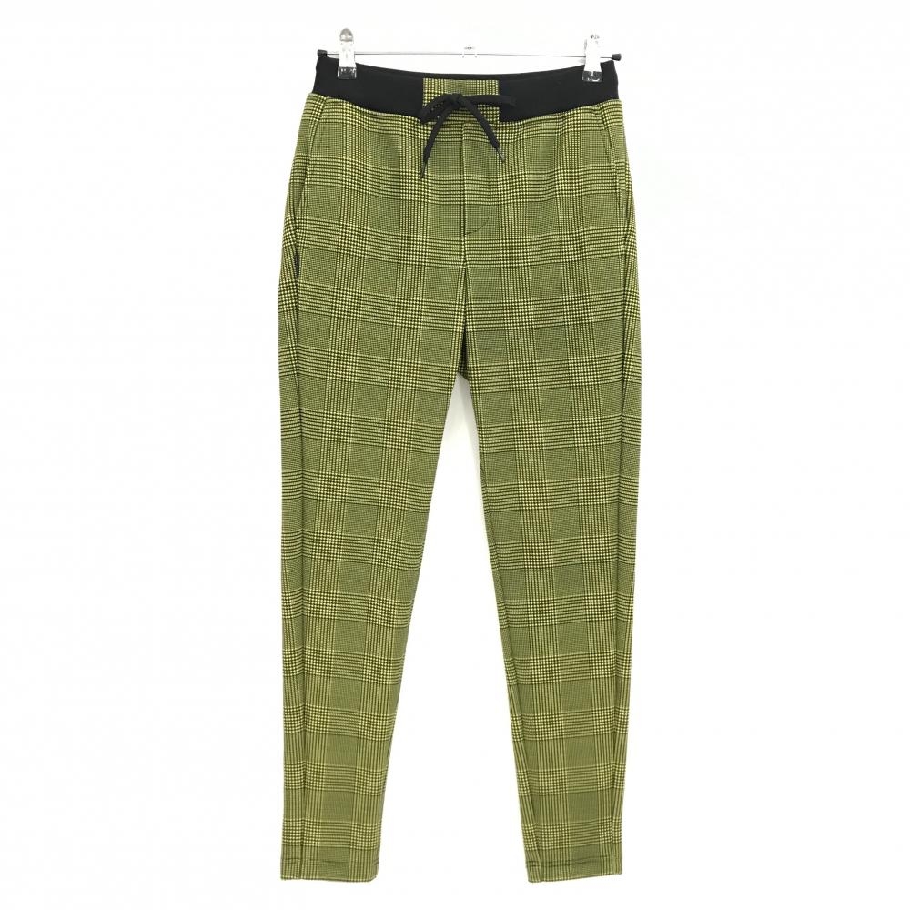 【超美品】ジャックバニー パンツ 黒×イエロー グレンチェック ウエストゴム レディース 1(M) ゴルフウェア Jack Bunny