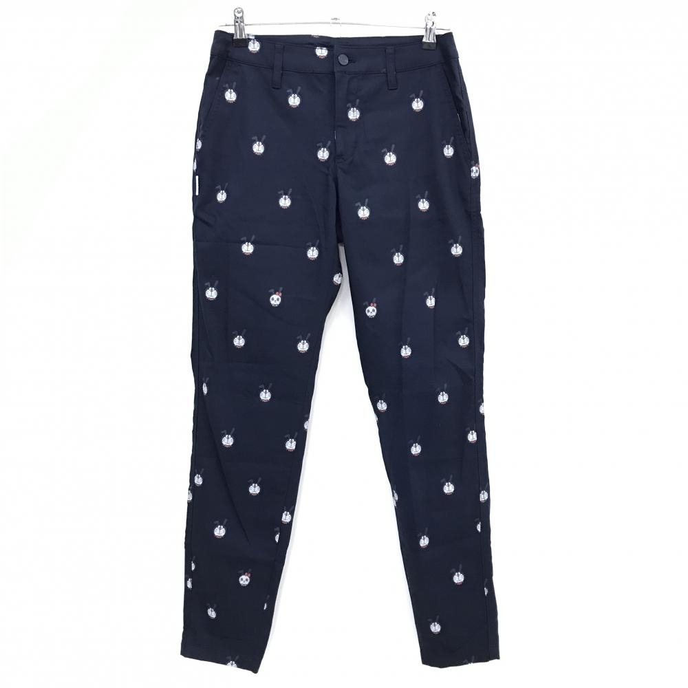【超美品】ジャックバニー×ドラえもん パンツ ネイビー うさ耳ドラえもん総柄 ストレッチ レディース 2(L) ゴルフウェア Jack Bunny