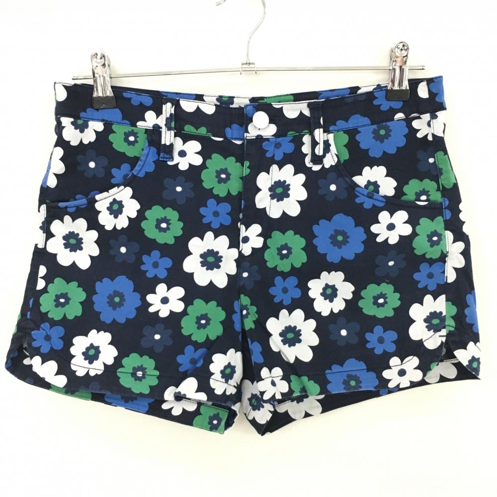 ジャックバニー ショートパンツ ネイビー×ブルー 花柄 バックロゴ刺しゅう 色褪せ レディース  ゴルフウェア Jack Bunny