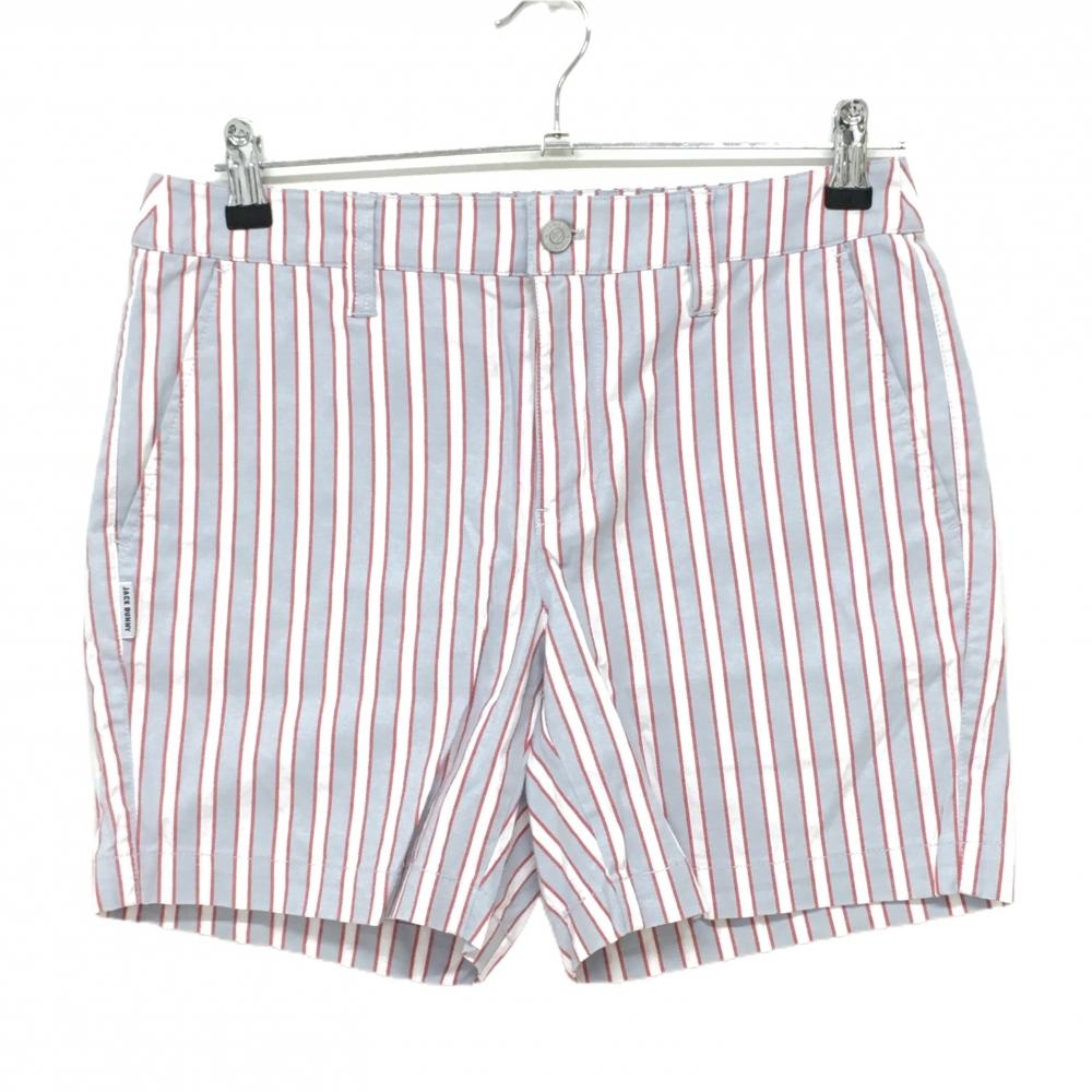 【美品】ジャックバニー ハーフパンツ ライログレー×白 ストライプ ストレッチ レディース 2(L) ゴルフウェア Jack Bunny