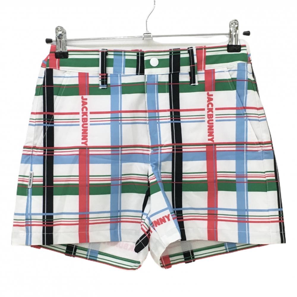 ジャックバニー ショートパンツ 白×マルチカラー チェック レディース 0(S) ゴルフウェア 2022年モデル Jack Bunny