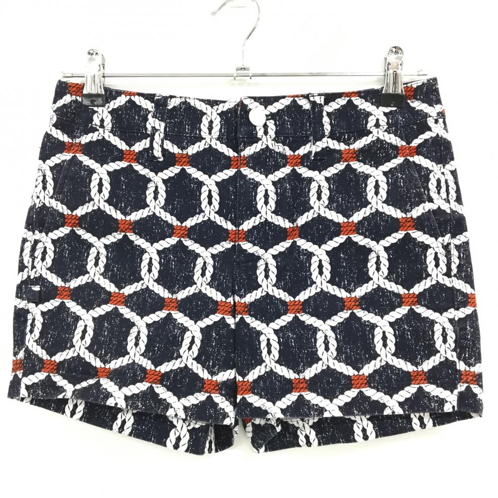 ジャックバニー ショートパンツ ダークネイビー×白 総柄 ポケット口、裾など色褪せ レディース 0(S) ゴルフウェア Jack Bunny
