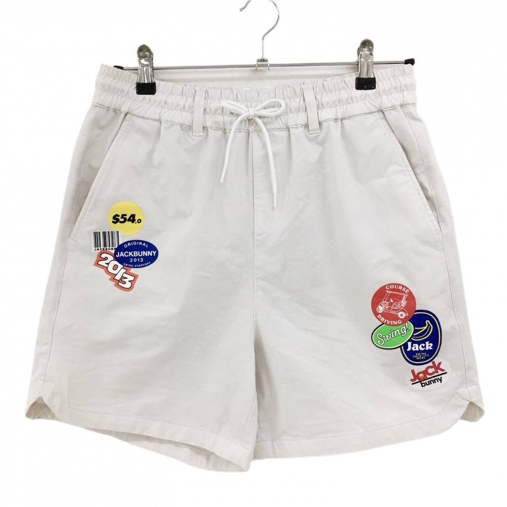 【美品】ジャックバニー ショートパンツ 白 プリントワッペン レディース 2(L) ゴルフウェア 2025年モデル Jack Bunny