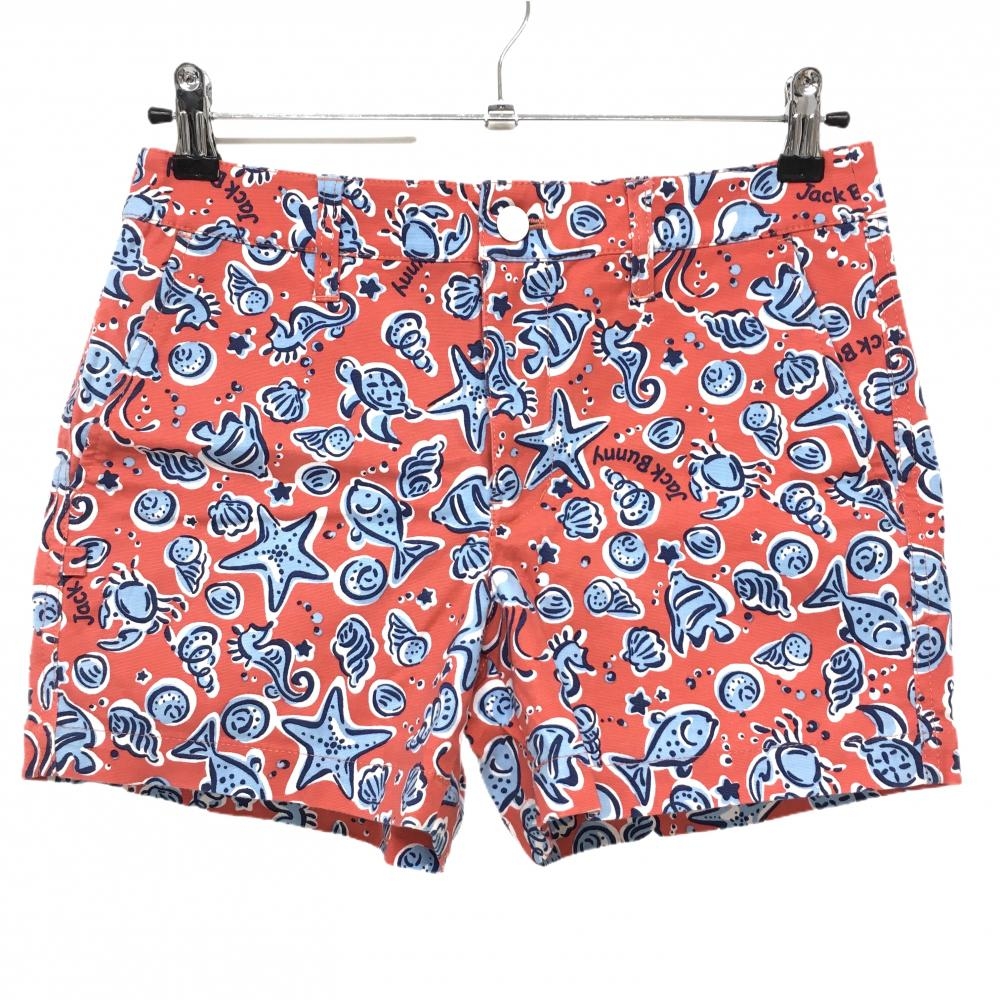 【超美品】ジャックバニー ショートパンツ レッド×ライトブルー マリン柄  レディース 1(M) ゴルフウェア Jack Bunny