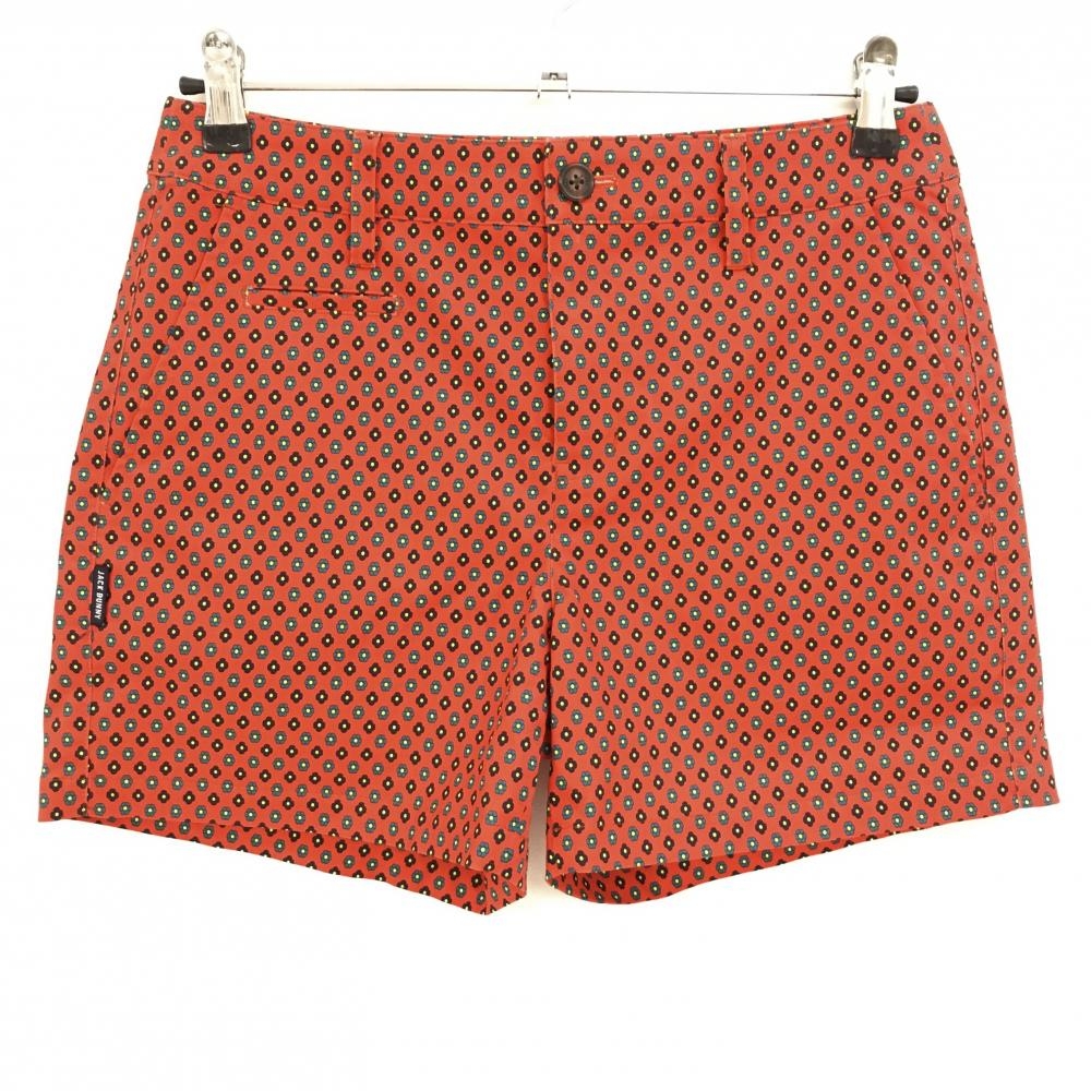 【超美品】ジャックバニー ショートパンツ レッド×ネイビー×グリーン系 小花柄 ストレッチ レディース 2(L) ゴルフウェア Jack Bunny
