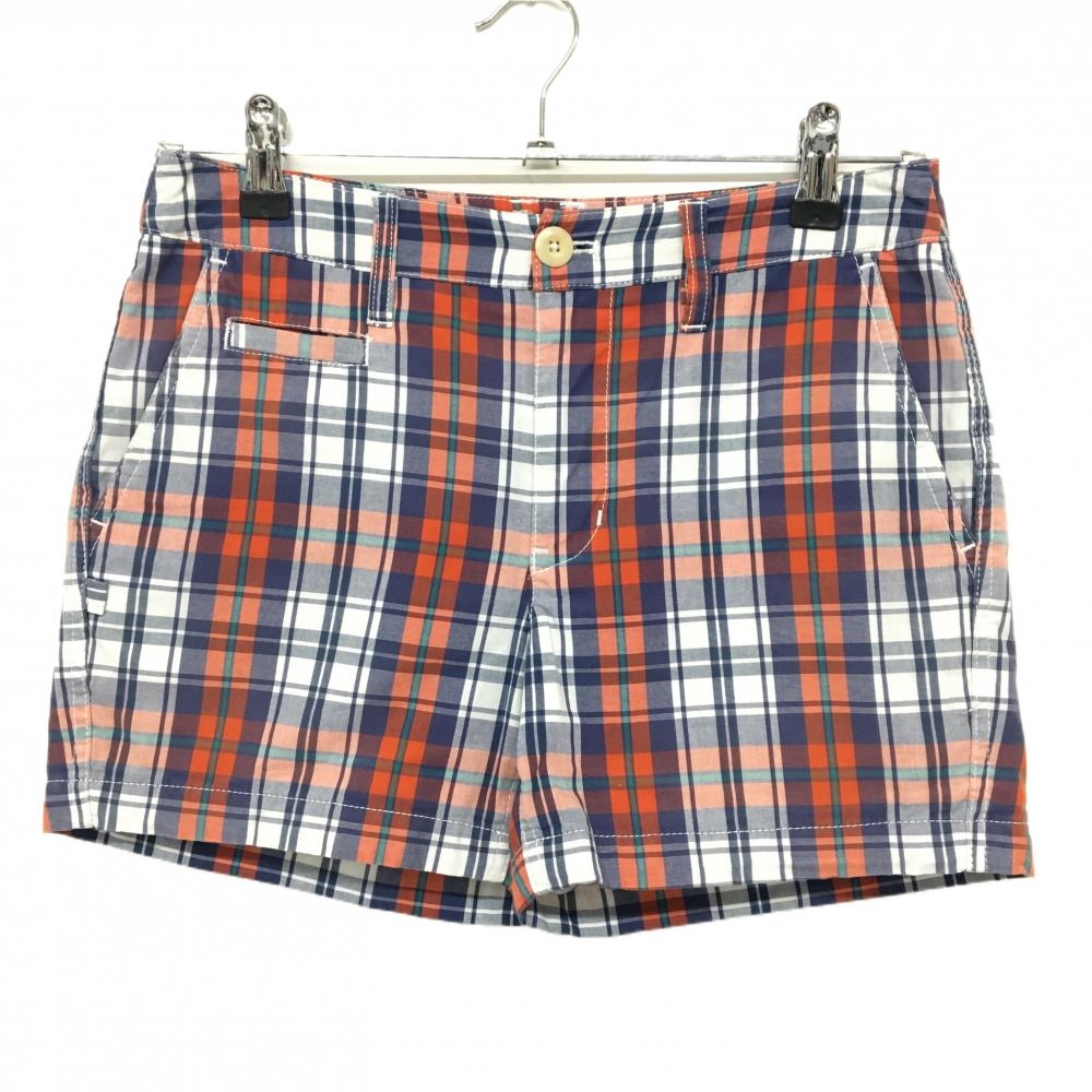 【美品】ジャックバニー ショートパンツ 白×ネイビー×レッド チェック レディース 0(S) ゴルフウェア Jack Bunny