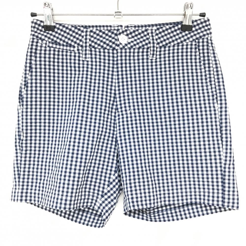 【超美品】ジャックバニー ショートパンツ ネイビー×白 チェック サッカー生地  レディース 0(S) ゴルフウェア Jack Bunny