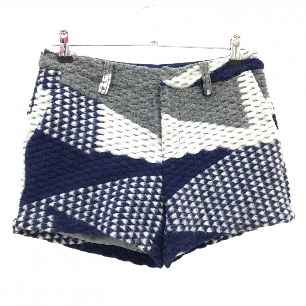 ジャックバニー ニットショートパンツ ネイビー×白 裏地付き ウール混  レディース 1(M) ゴルフウェア Jack Bunny