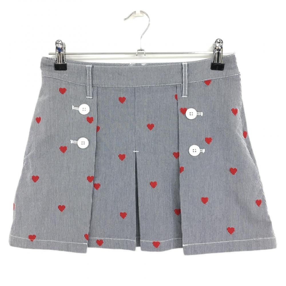 【超美品】ジャックバニー スカート ネイビー×白 ストライプ ハート ストレッチ  レディース 1(M) ゴルフウェア Jack Bunny