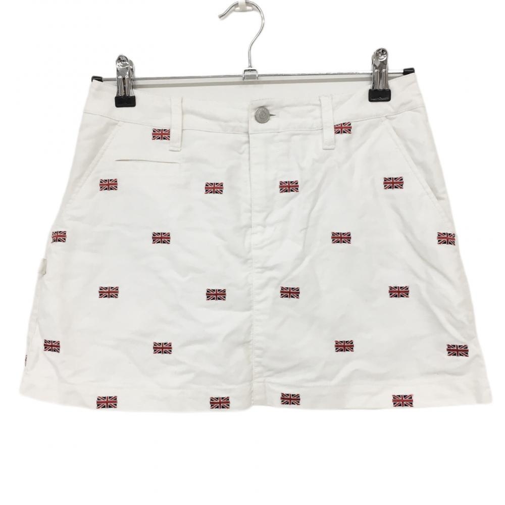 ジャックバニー スカート 白×レッド ユニオンジャック総柄 内側インナーパンツ レディース 0(S) ゴルフウェア Jack Bunny
