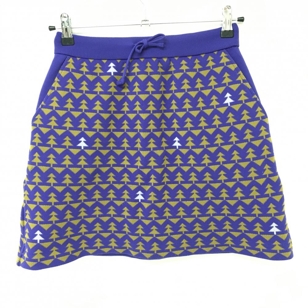 【超美品】ジャックバニー ニットスカート パープル×ブラウン ツリー柄  レディース 0(S) ゴルフウェア 2022年モデル Jack Bunny