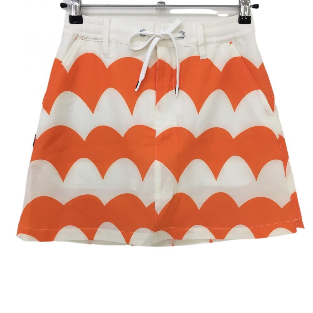 【美品】ジャックバニー スカート オレンジ×白 総柄 ウエスト調節紐  レディース 1(M) ゴルフウェア 2022年モデル Jack Bunny