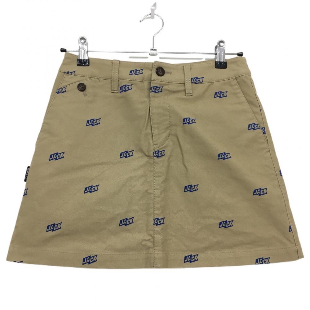 【超美品】ジャックバニー スカート ベージュ×ブルー ロゴ総柄 ストレッチ 内側インナーパンツ レディース 0(S) ゴルフウェア Jack Bunny