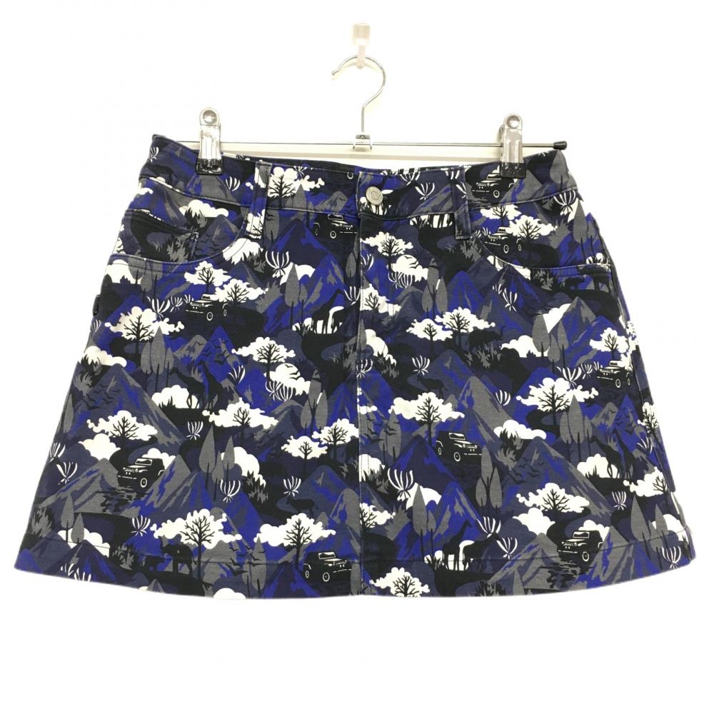 【美品】ジャックバニー スカート ネイビー×グレー 総柄 バックロゴ 内側インナーパンツ レディース 1(M) ゴルフウェア Jack Bunny