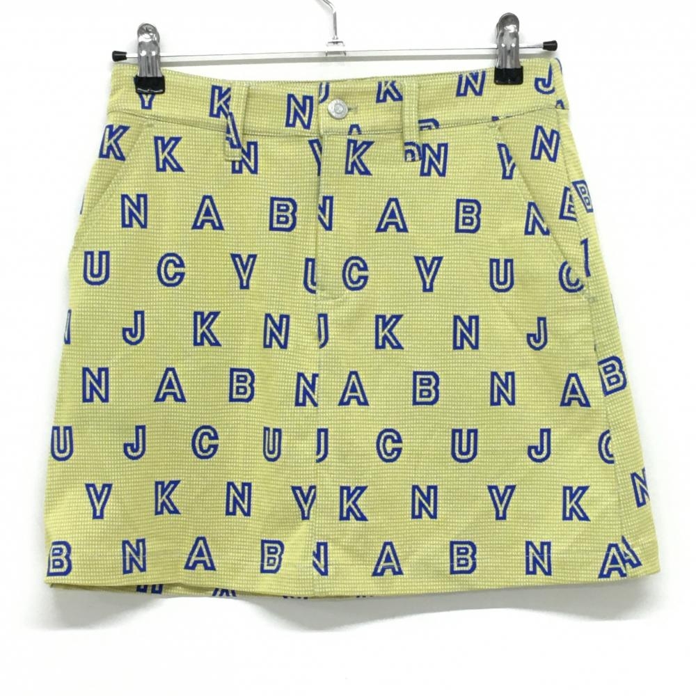 【美品】ジャックバニー スカート イエローグリーン×白 細チェック 英字柄ブルー レディース 1(M) ゴルフウェア 2022年モデル Jack Bunny