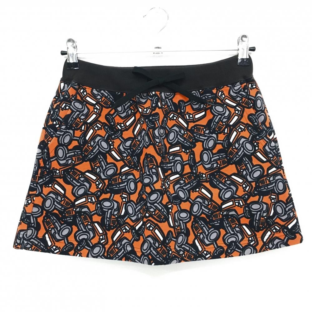 【超美品】ジャックバニー スカート オレンジ×黒 車柄 内側インナーパンツ レディース 0(S) ゴルフウェア Jack Bunny