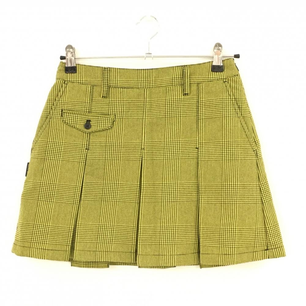 【超美品】ジャックバニー スカート イエロー×黒 ボックスプリーツ グレンチェック レディース 0(S) ゴルフウェア Jack Bunny