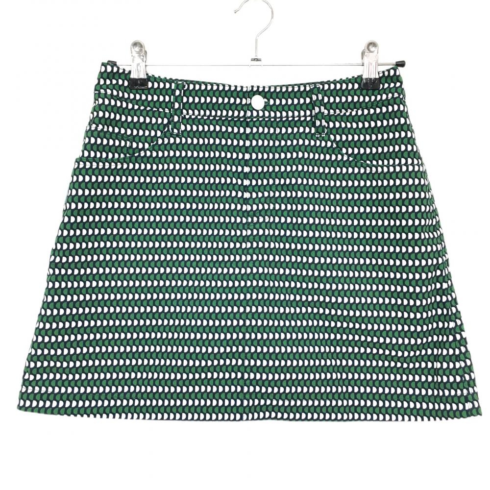 【美品】ジャックバニー スカート ネイビー×グリーン 総柄 内側インナーパンツ バックロゴ レディース 1(M) ゴルフウェア Jack Bunny