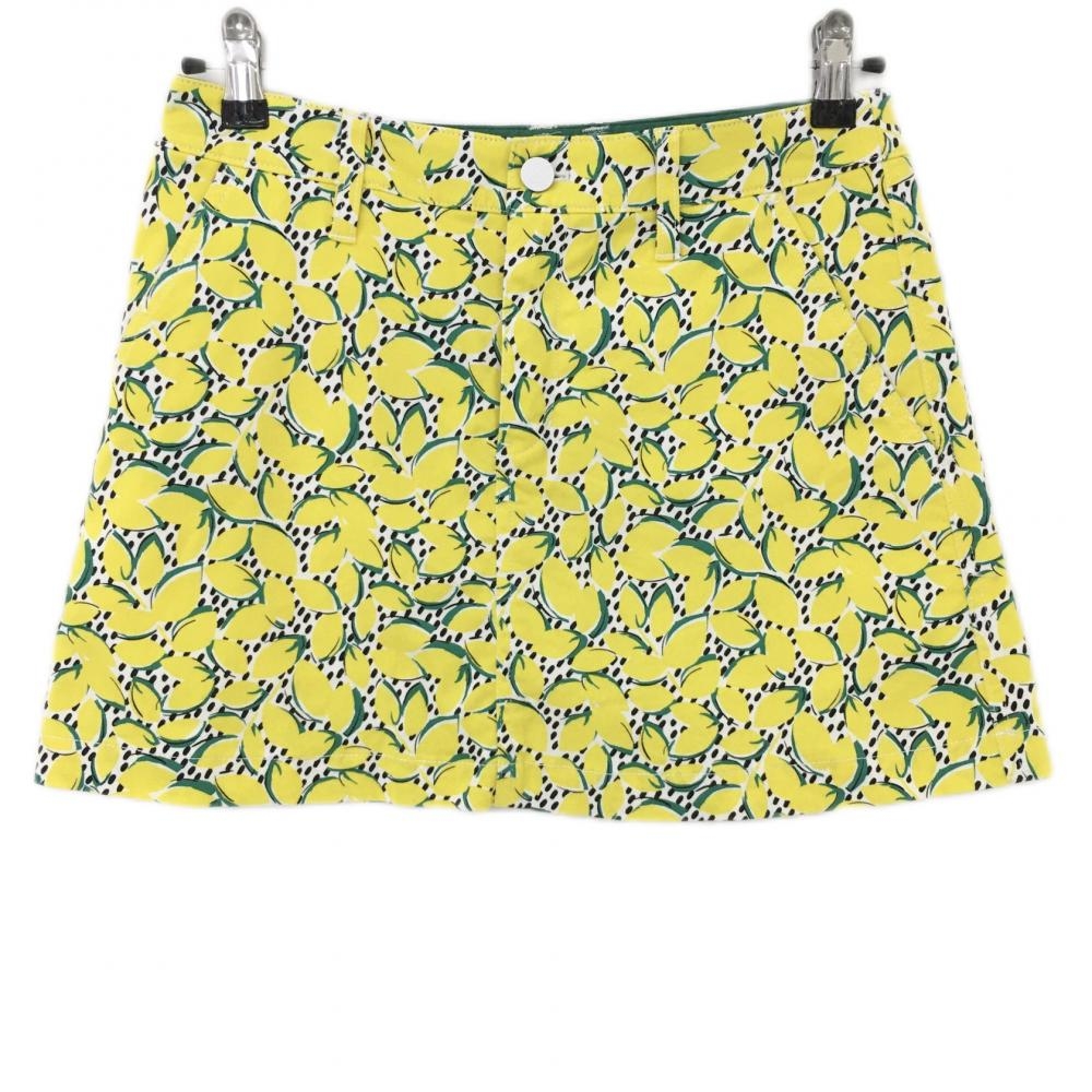 【超美品】ジャックバニー スカート 白×イエロー 総柄 バックロゴ 内側インナーパンツ レディース 1(M) ゴルフウェア Jack Bunny