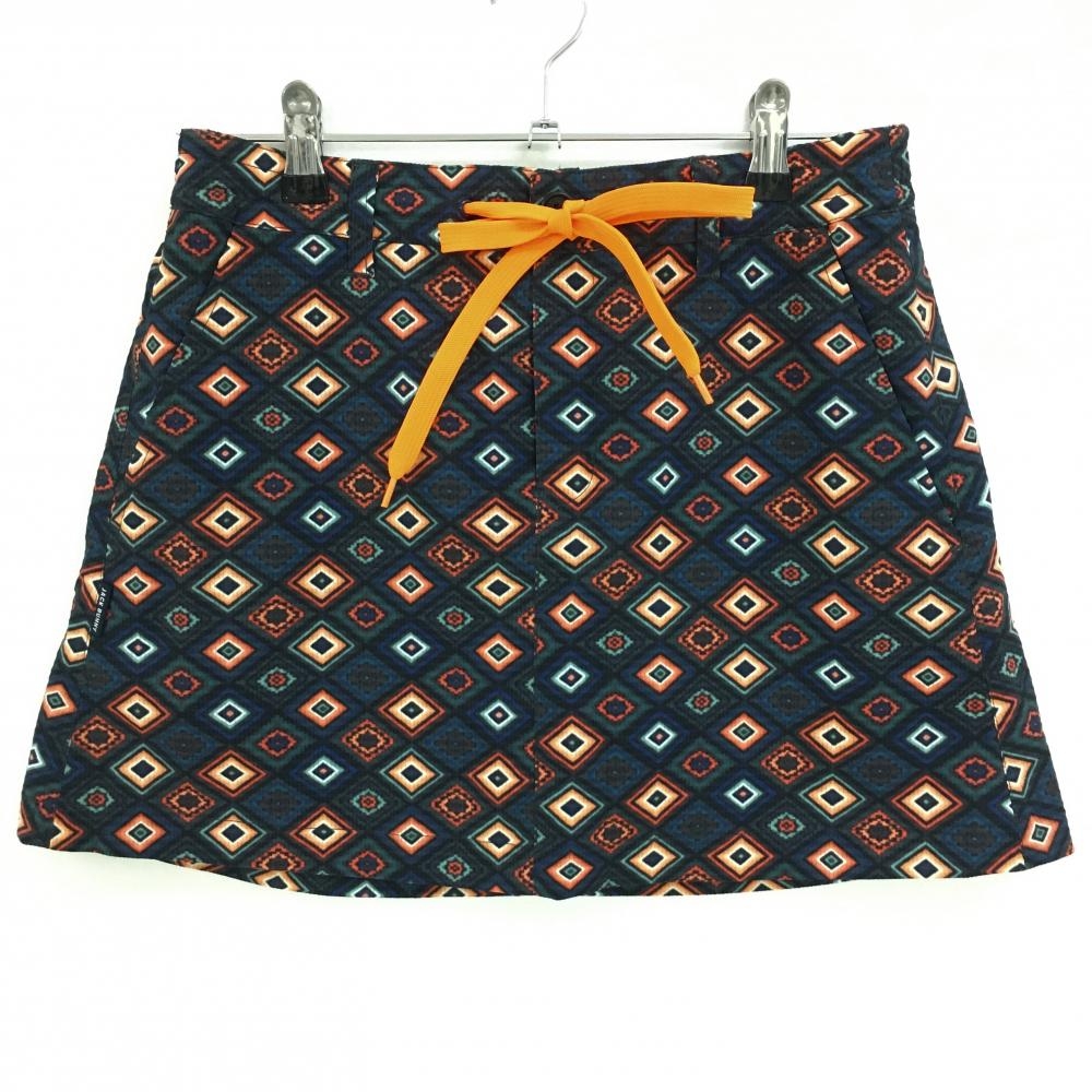 【超美品】ジャックバニー スカート ネイビー×オレンジ 総柄 格子織生地 内側インナーパンツ  レディース 1(M) ゴルフウェア Jack Bunny