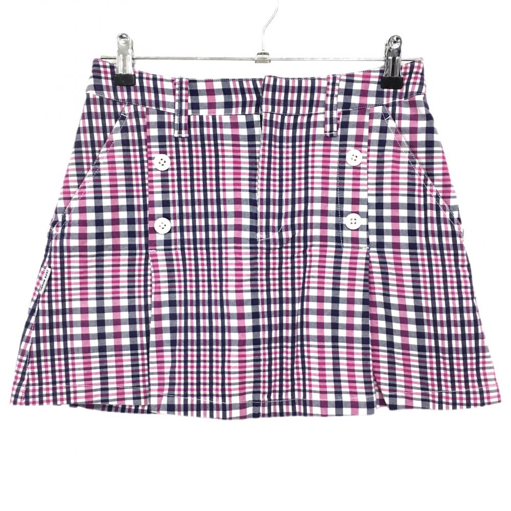 【美品】ジャックバニー スカート 白×ネイビー×パープル チェック 内側インナーパンツ レディース 0(S) ゴルフウェア Jack Bunny