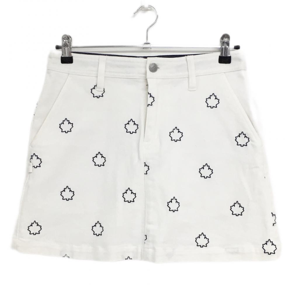 ジャックバニー スカート 白×ネイビー 刺しゅう総柄 ストレッチ 内側インナーパンツ レディース 1(Ｍ) ゴルフウェア Jack Bunny