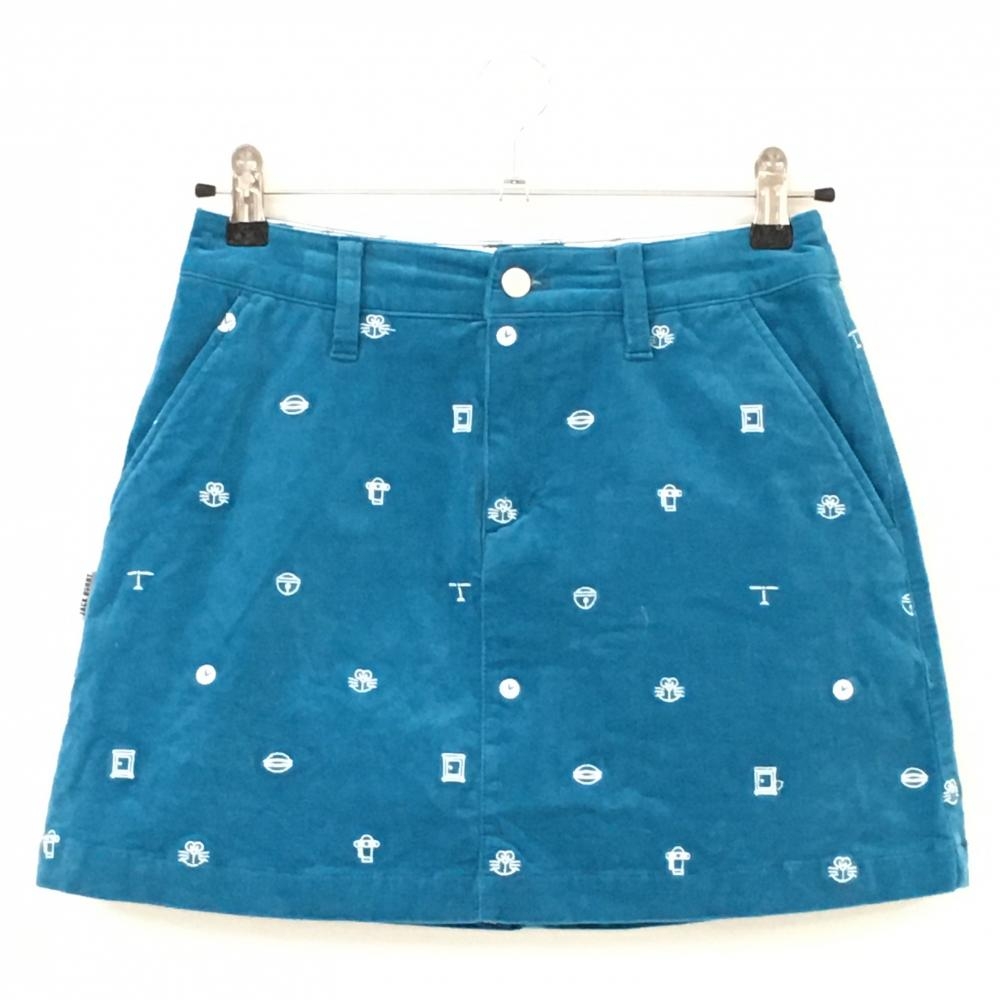 【超美品】ジャックバニー×ドラえもん コーデュロイスカート ブルー×白  レディース 0(S) ゴルフウェア 2022年モデル Jack Bunny