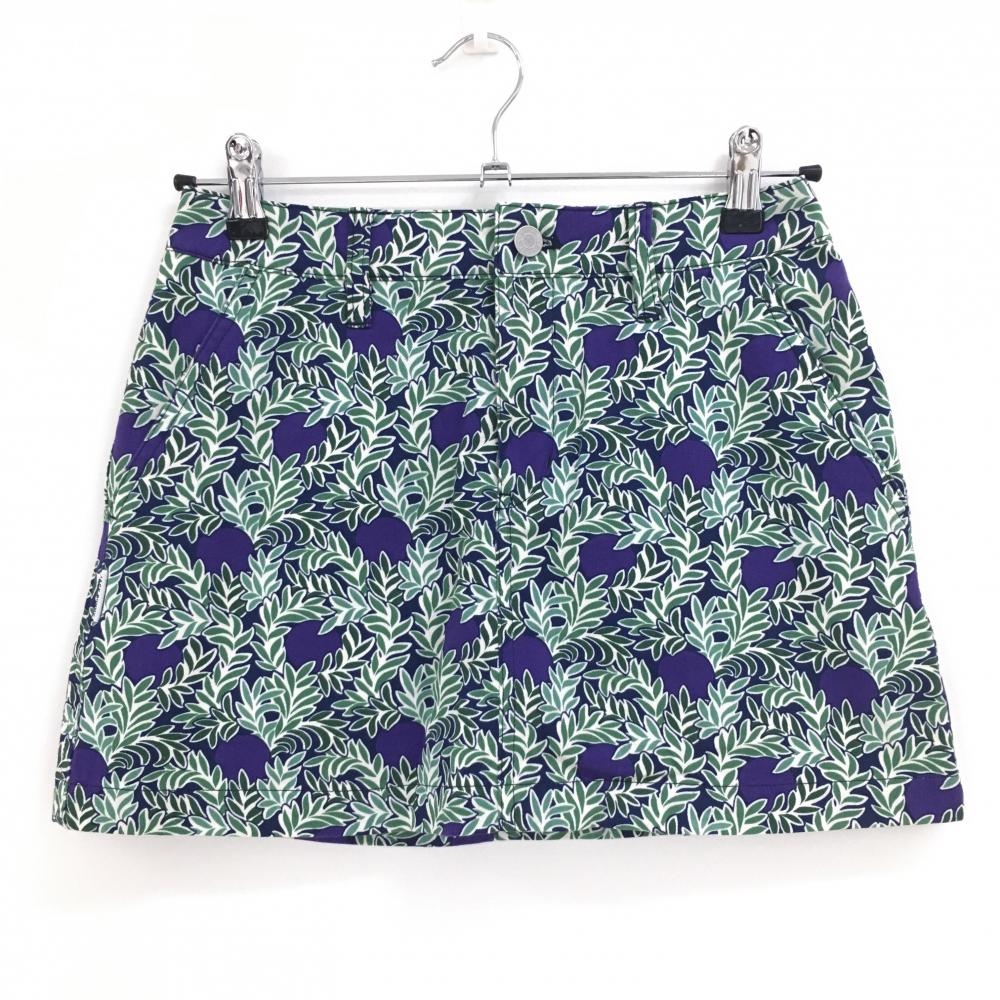 【超美品】ジャックバニー スカート パープル×グリーン リーフ柄 内側インナーパンツ LIBERTY レディース 0(S) ゴルフウェア Jack Bunny