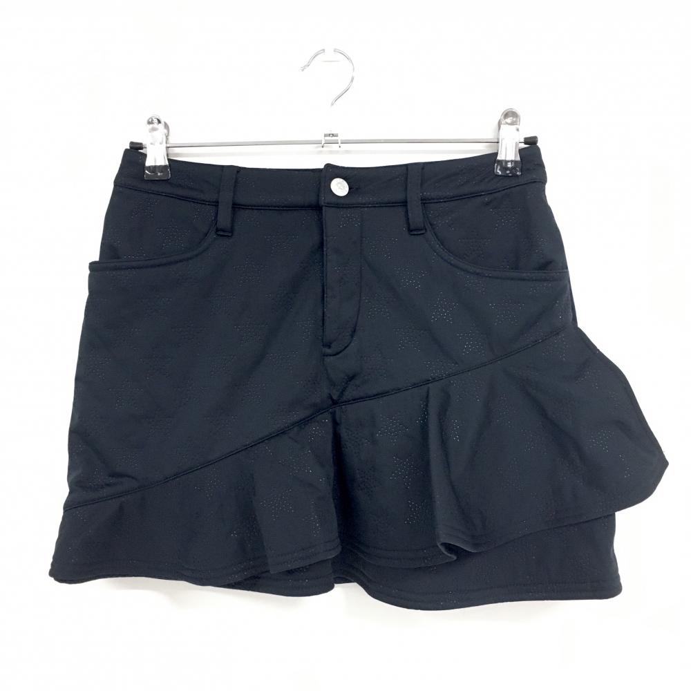 【超美品】ジャックバニー スカート 黒 星地模様 裾フリル 裏起毛 内側インナーパンツ レディース 0(S) ゴルフウェア Jack Bunny