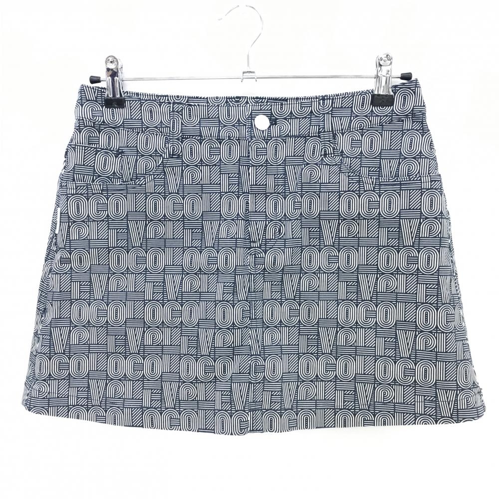 【美品】ジャックバニー スカート ネイビー×白 総柄 ストレッチ 内側インナーパンツ レディース 2(L) ゴルフウェア Jack Bunny