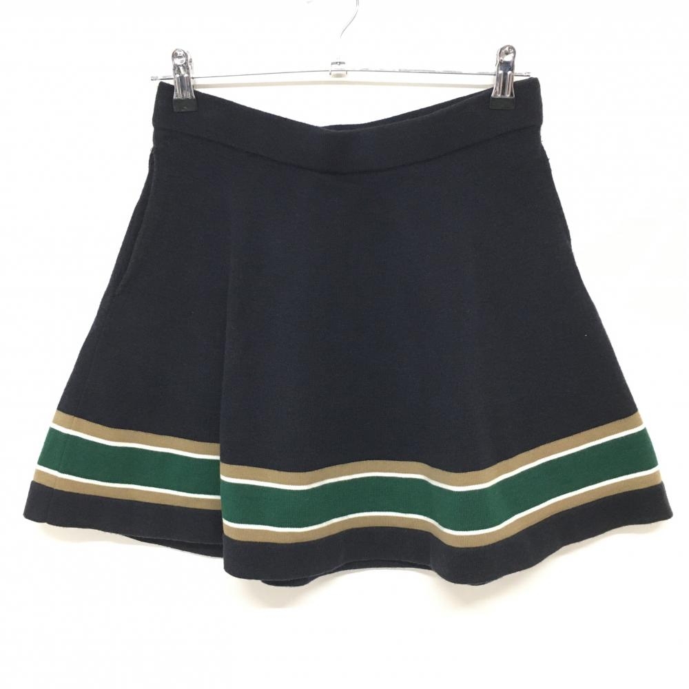 【美品】ジャックバニー ニットスカート ネイビー×グリーン 裾ライン  レディース 1(M) ゴルフウェア Jack Bunny