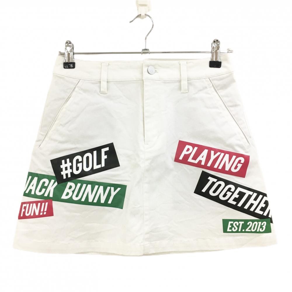 【超美品】ジャックバニー スカート 白×レッド×黒 ステッカープリント レディース 1(M) ゴルフウェア 2023年モデル Jack Bunny